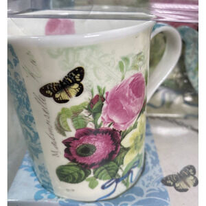 R2S Butterfly Floral Cup Tea Set & Melamine Tray With Teabag Holder S/S TEABALL